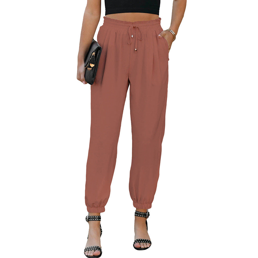 Women's casual leisure trousers with elasticated waistband and practical pockets, size S