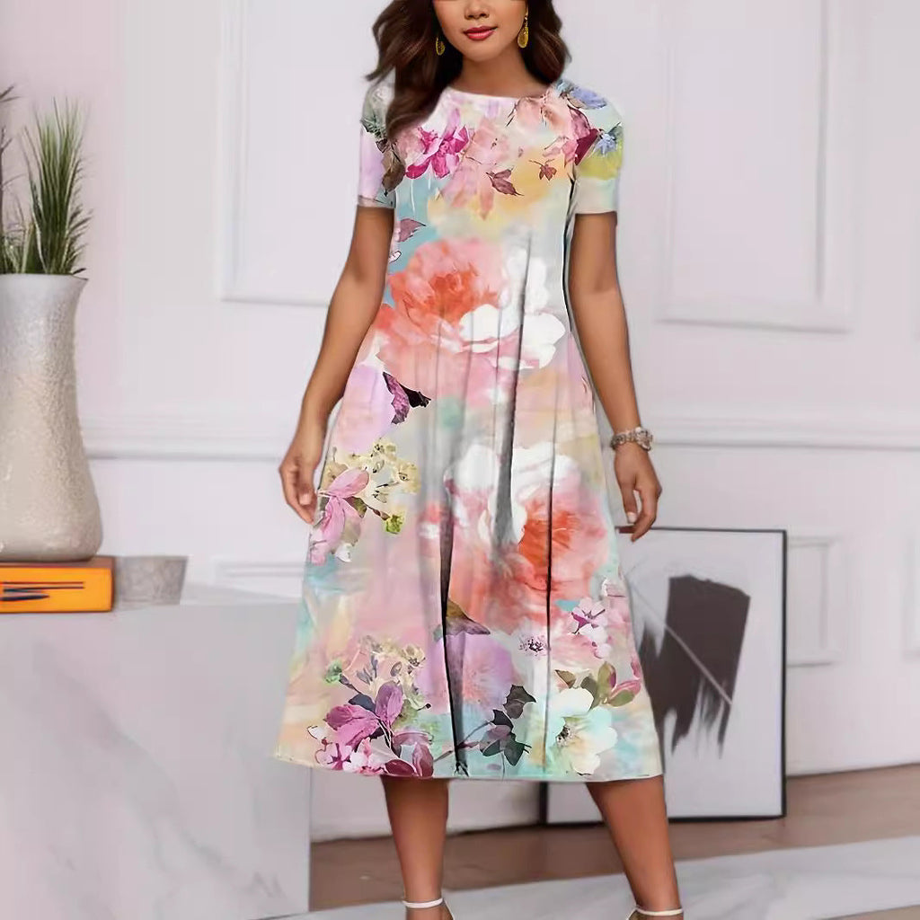 Valenzora | Floral Print Spring Summer Short Sleeve Dress