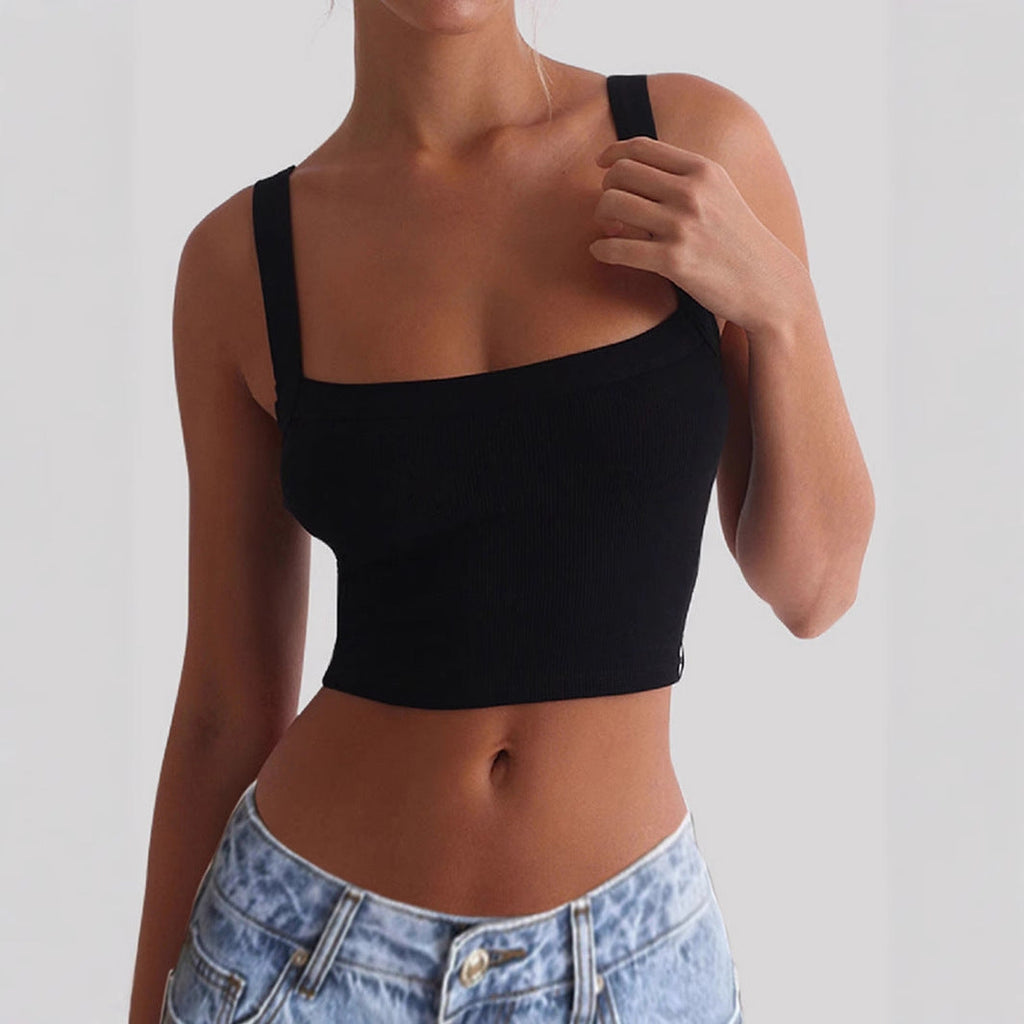 Women's figure-hugging crop top with wide straps and ribbed texture, size Valenzora