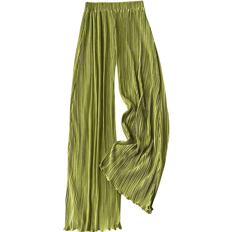 Damen Plissee Sommerhose mit hoher Taille und Gummizugbund, Größe