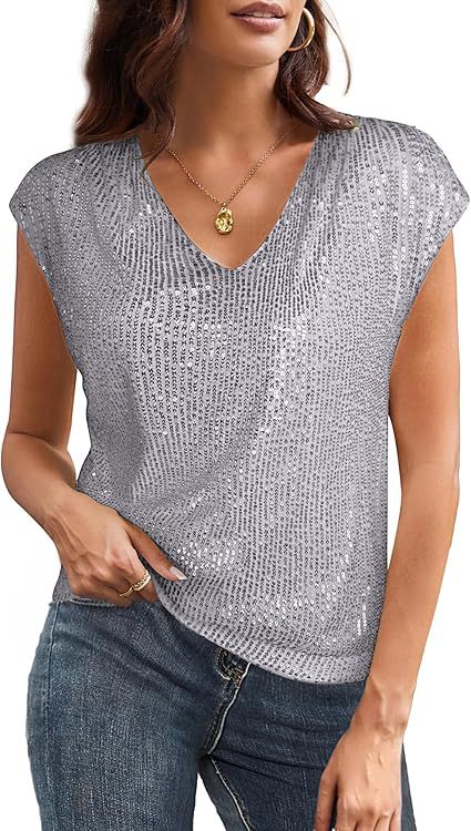 Glitzerndes Damen-Oberteil mit V-Ausschnitt und lockerem Schnitt, Größe [size missing]