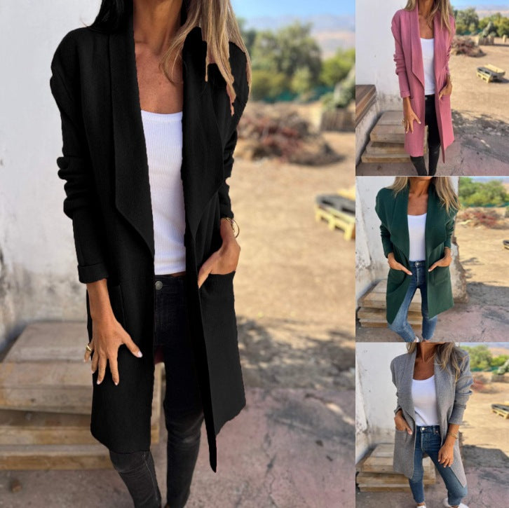 Women's casual long jacket with a modern cut and elegant details, size S