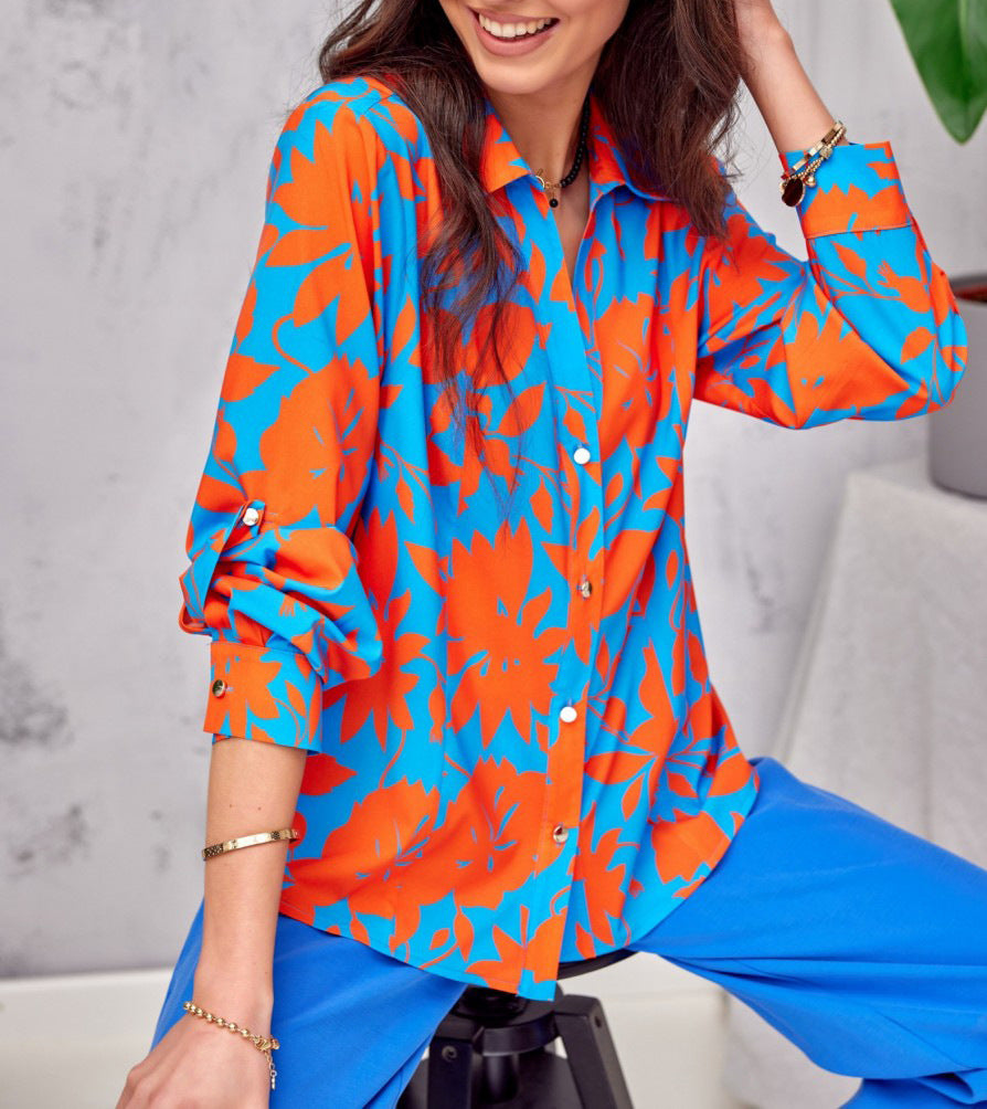 Valenzora | Floral button-front long-sleeved top/shirt