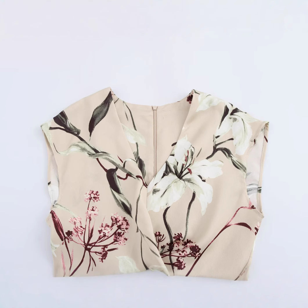 Valenzora | V-neck Textured Floral Print Midi Dress