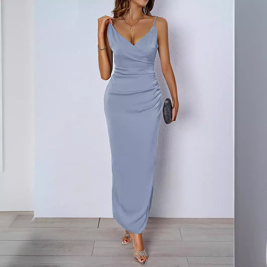 Figurbetontes Damen-Abendkleid mit V-Ausschnitt und eleganter Drapierung, Größe S