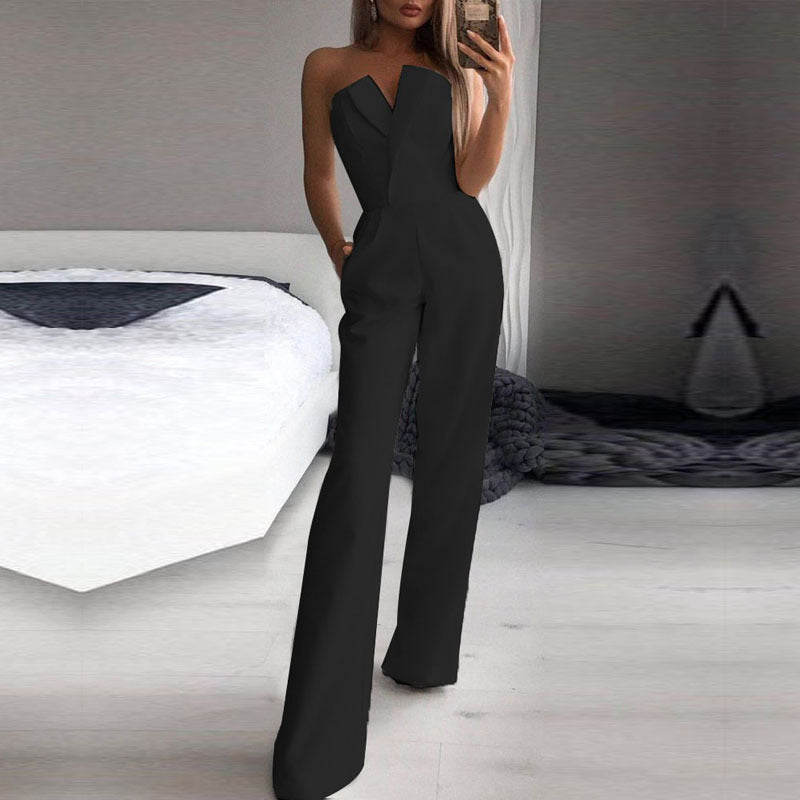 Valenzora | Asymmetrischer Revers-Jumpsuit mit mittlerer Taille für Pendler