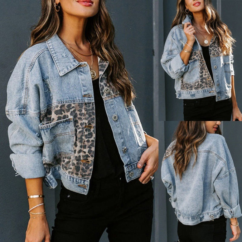 Women's denim jacket with a unique animal print and relaxed fit, size [size missing]