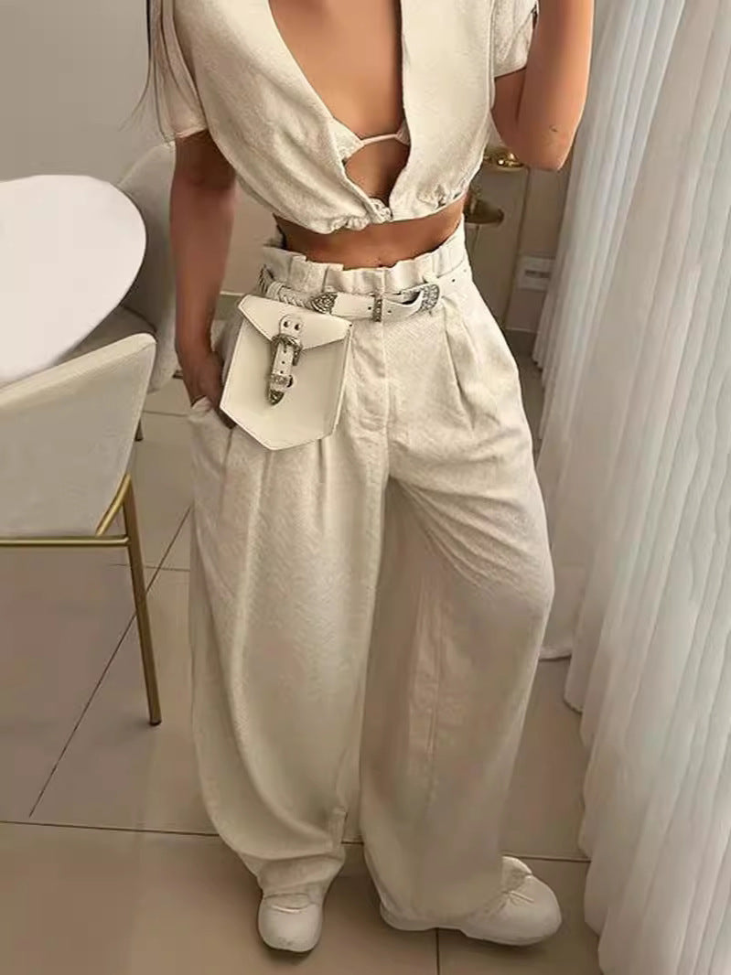 Valenzora | Sexy Celebrities Solid Color Bag Without Belt Turned Collar Sleeveless Two Pieces - No Belt