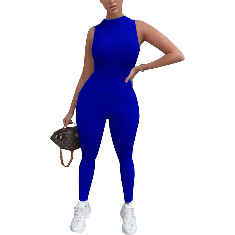 Women's all-in-one jumpsuit with a deep neckline and figure-hugging cut, size S