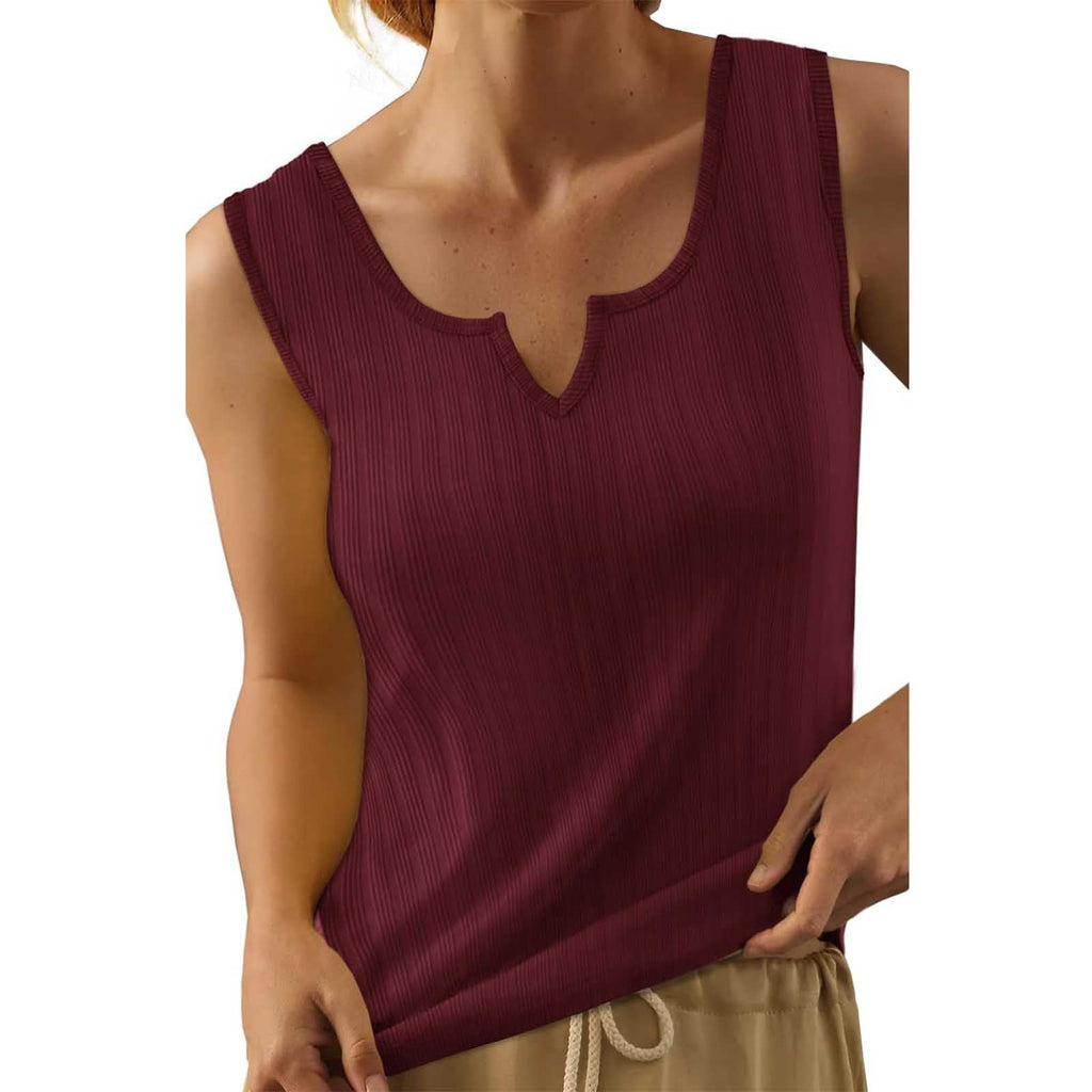 Women's sleeveless top with structured V-neck and fine rib design, size Valenzora