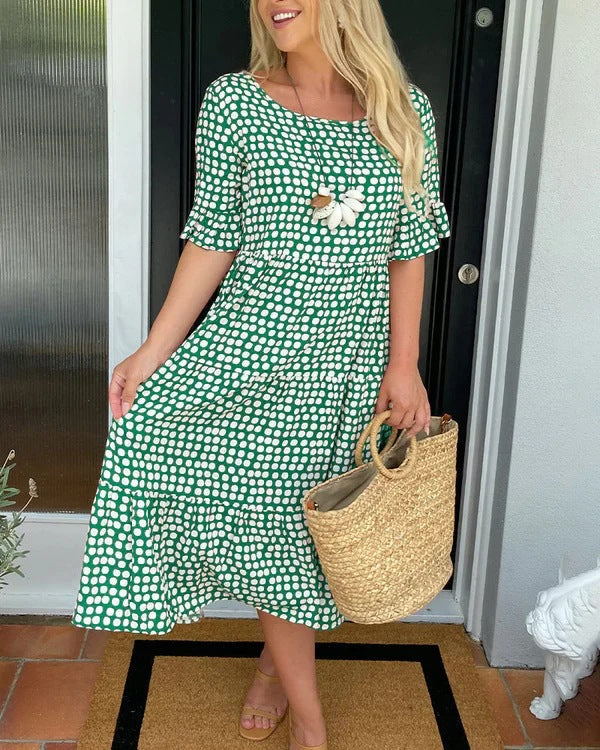 Valenzora | Summer Round Neck Printed Short Sleeve Dress
