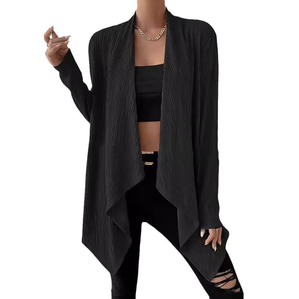 Women's draped long jacket made of breathable material with a modern cut, size S