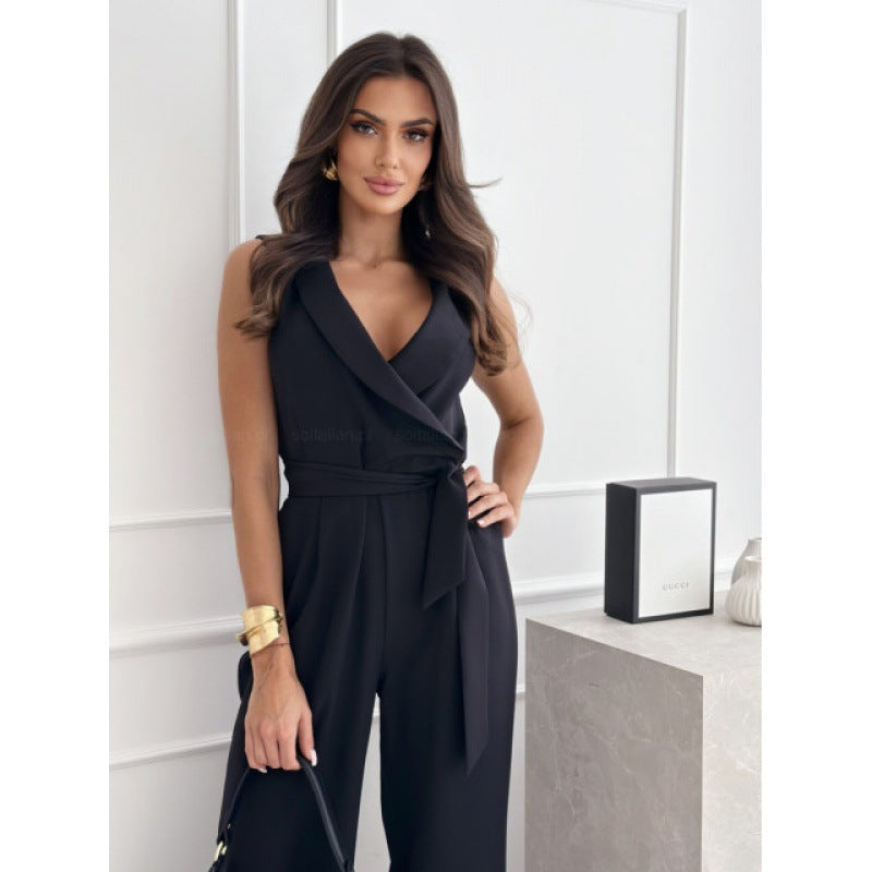Eleganter Damen-Jumpsuit mit Wickeloptik und Taillengürtel, Größe