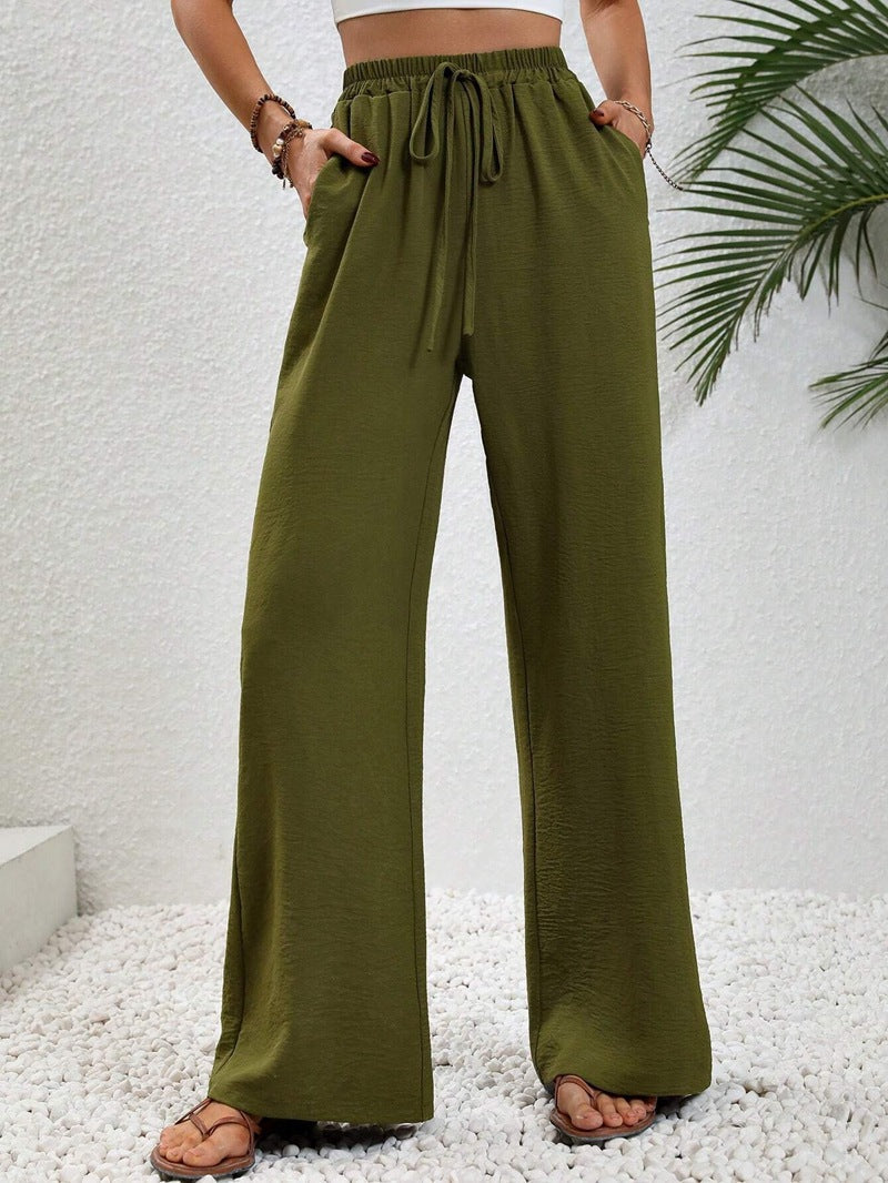Elegante Damen-Hose mit weitem Bein aus leichtem Baumwoll-Mix mit elastischem Bund, Größe [size missing]