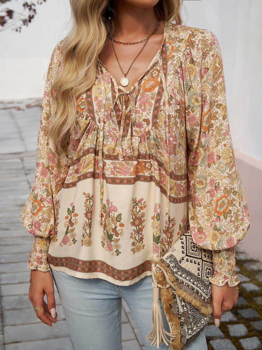 Damen Blusenshirt mit Blumenmuster und legerem Schnitt, Größe S