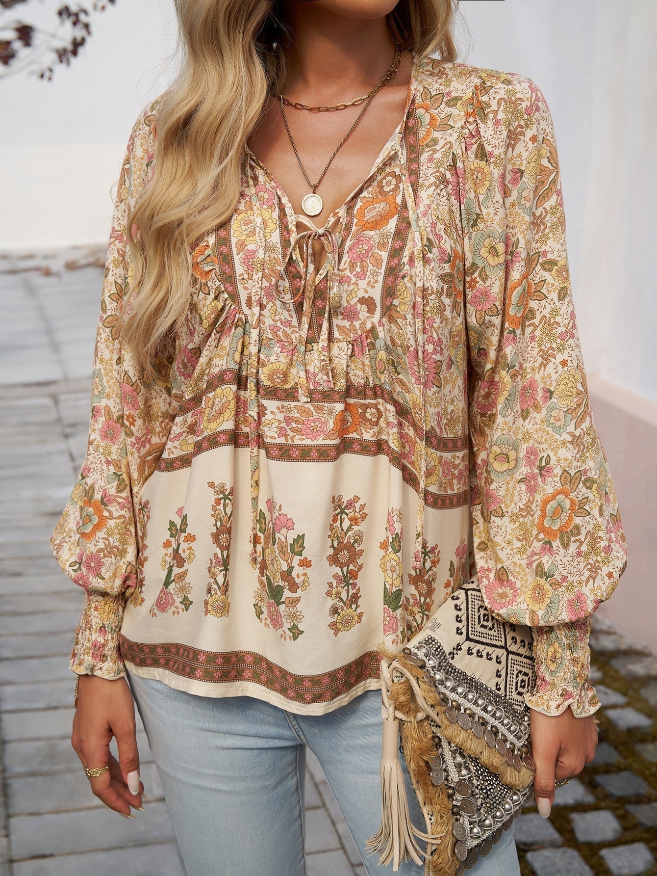 Damen Blusenshirt mit Blumenmuster und legerem Schnitt, Größe S