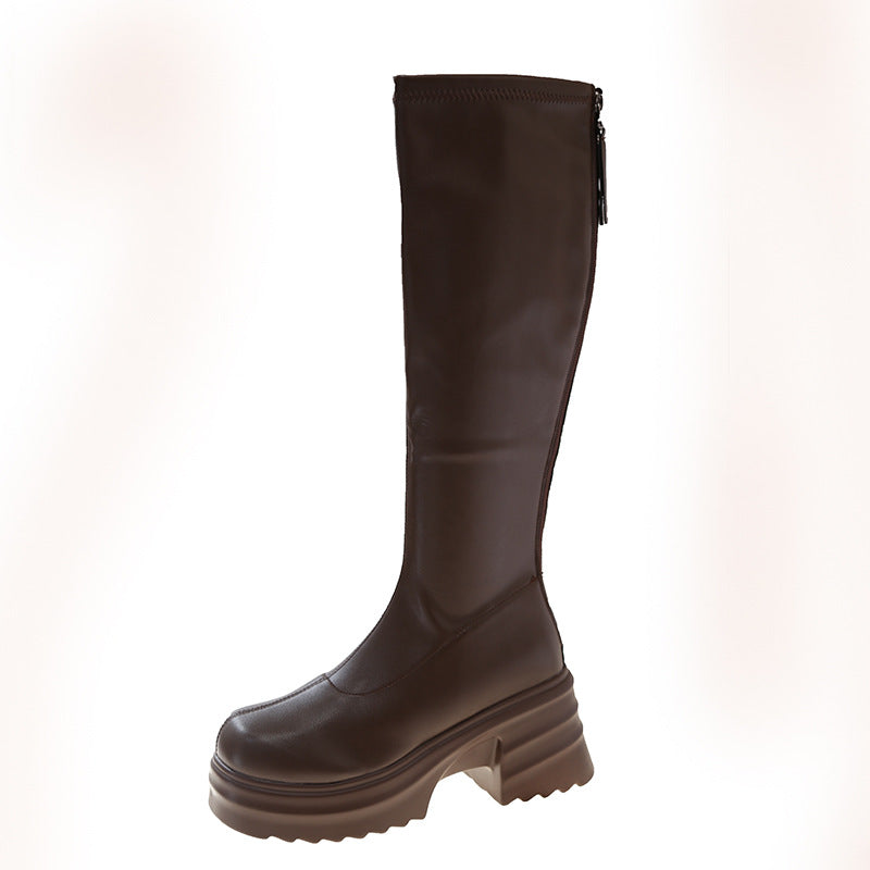 Women's fashionable stretch boots with thick platform sole, size S