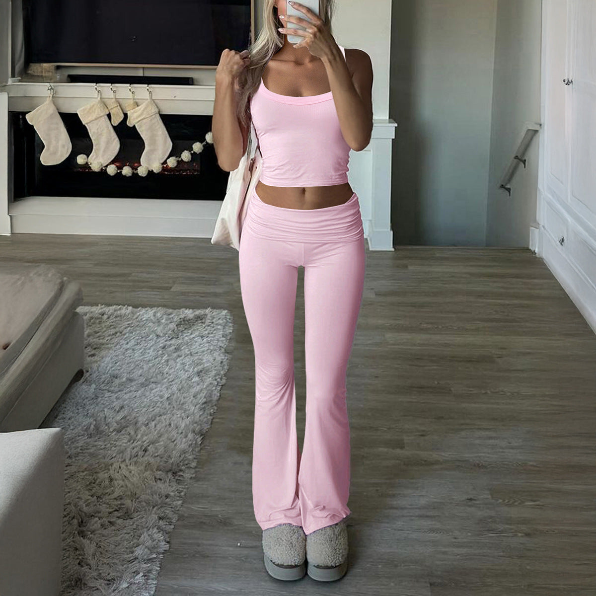 Women's Cropped Top and Flared Trousers Set, Size