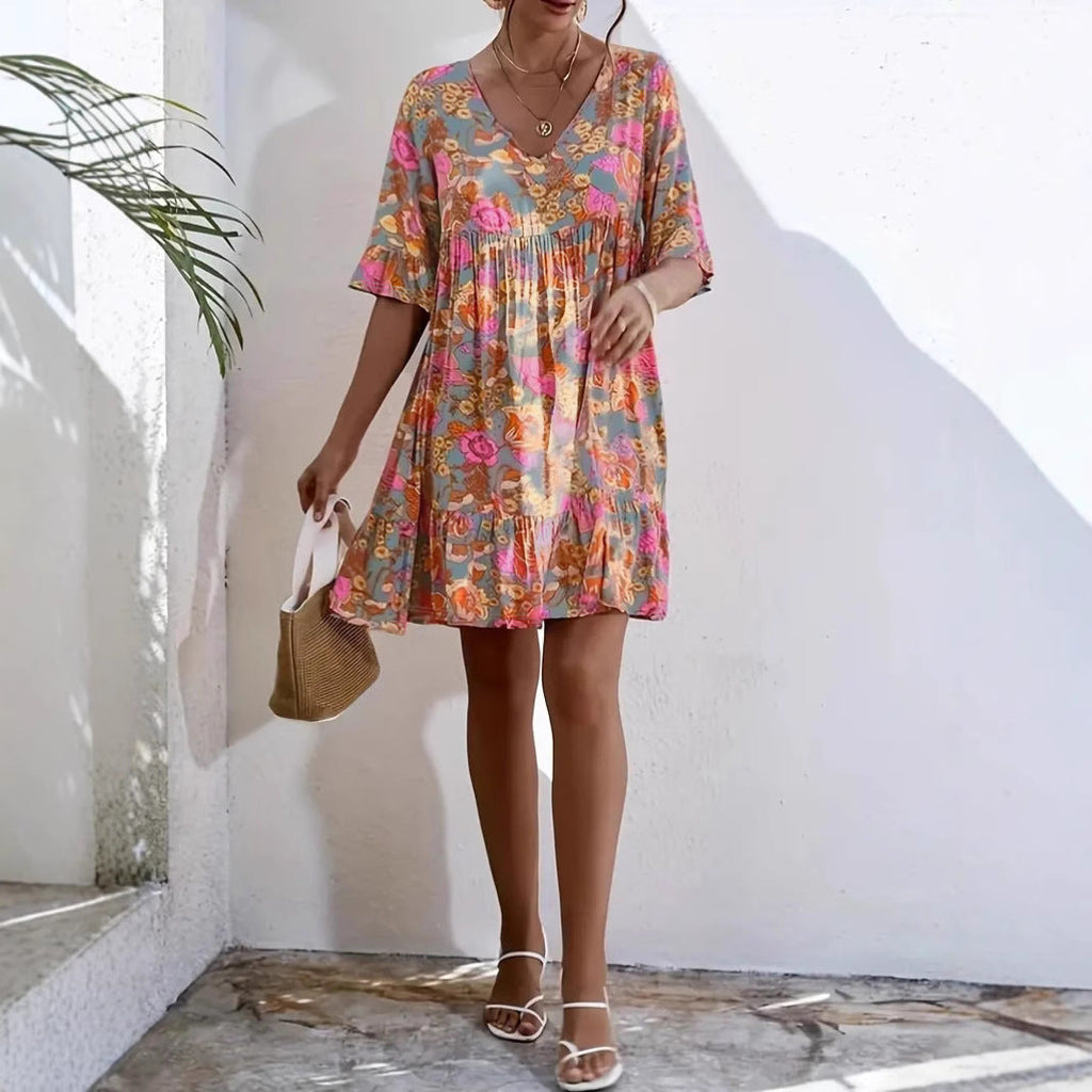 Women's casual dress with floral pattern and voluminous cut Drune