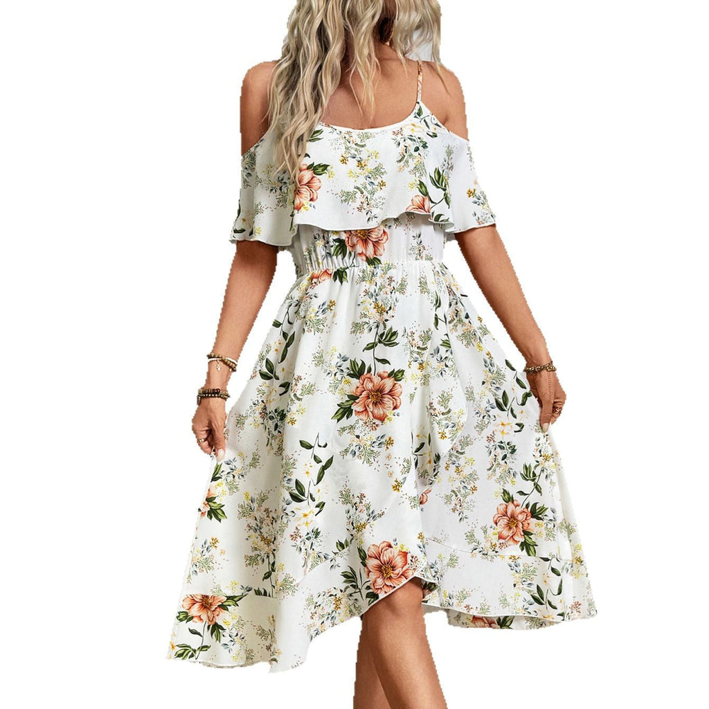 Damen Blume Dekolleté Kleid mit schwingendem Saum und lockerem Schnitt Drune