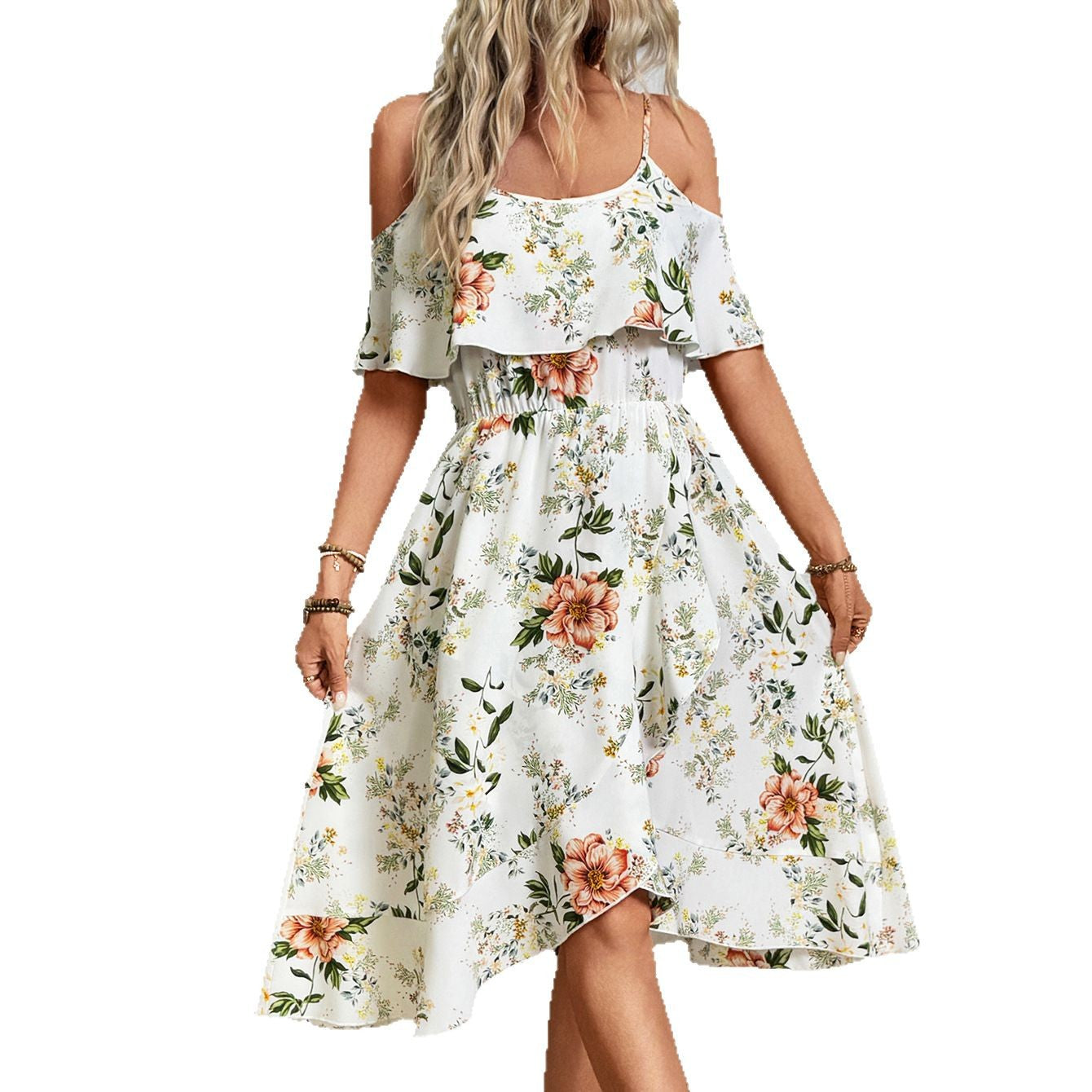 Damen Blume Dekolleté Kleid mit schwingendem Saum und lockerem Schnitt Drune