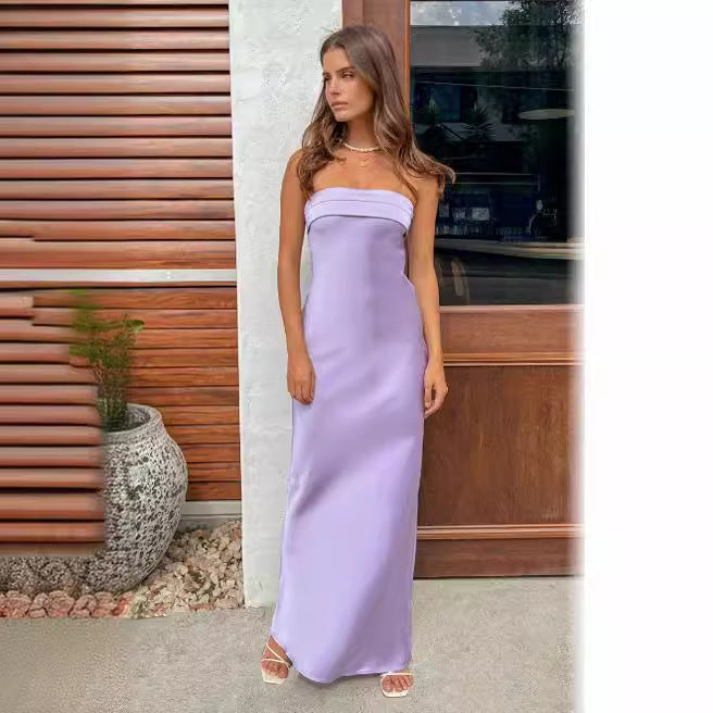 Valenzora | Summer Solid Color Strapless Elastic Backless Satin Dress