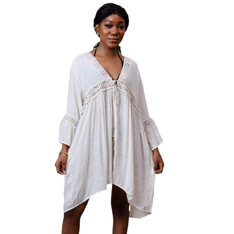 Women's airy beach throw with delicate crochet details, size