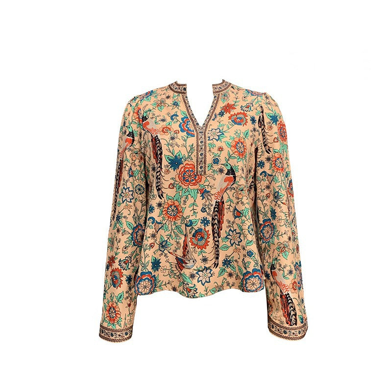 Women's blouse with floral pattern and wide sleeves, size