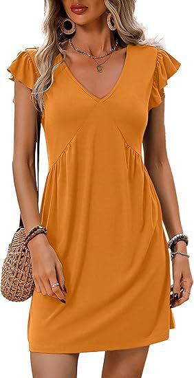 Damen-Sommerkleid mit V-Ausschnitt und Rüschendetails, Größe