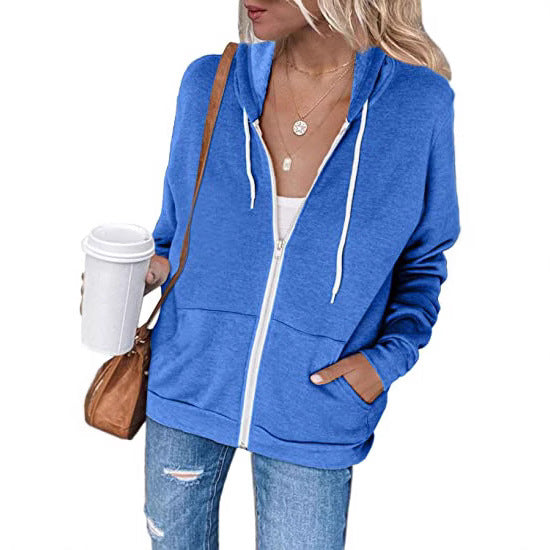 Women's casual hooded sweatshirt with full-length zipper and practical pockets, size S