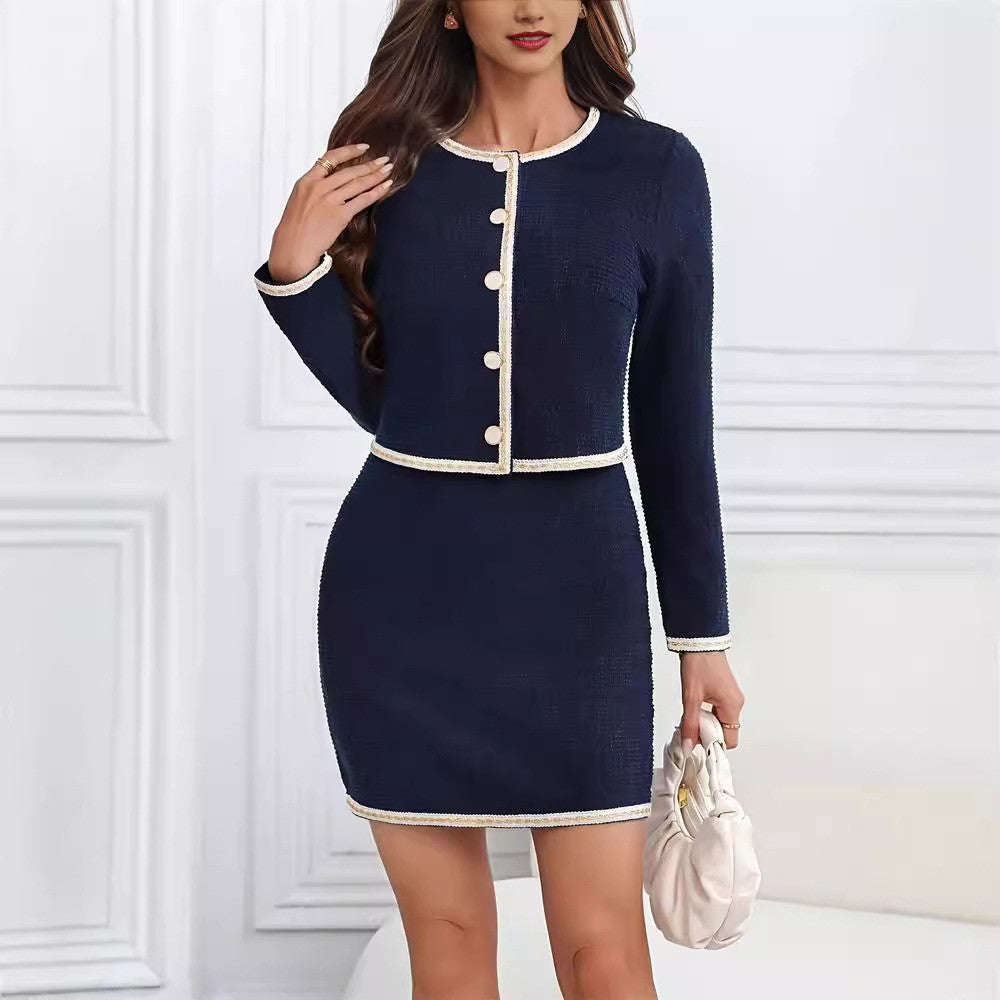 Elegantes Damen-Tweedkleid mit kurzen Ärmeln und klassischen Knöpfen, Größe S