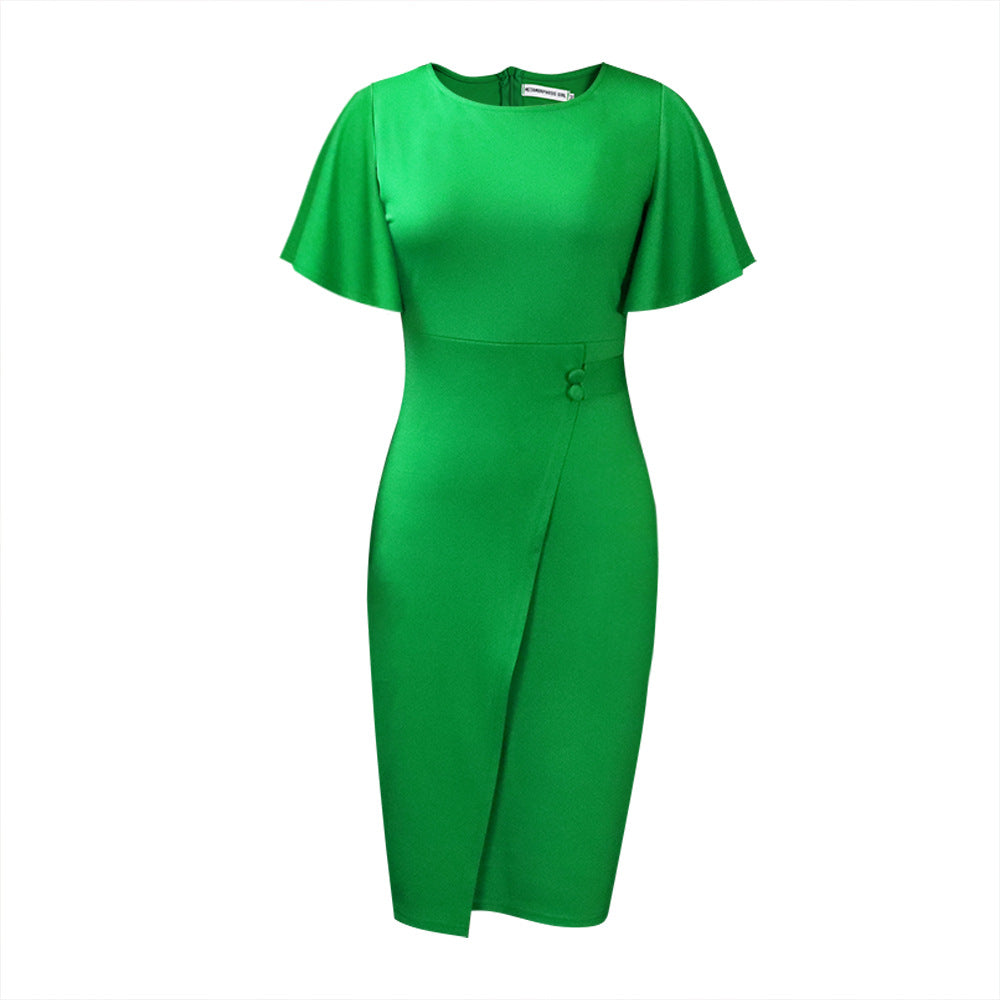 Valenzora | Women's Figure-Hugging Wrap Style Midi Dress with Short Sleeves