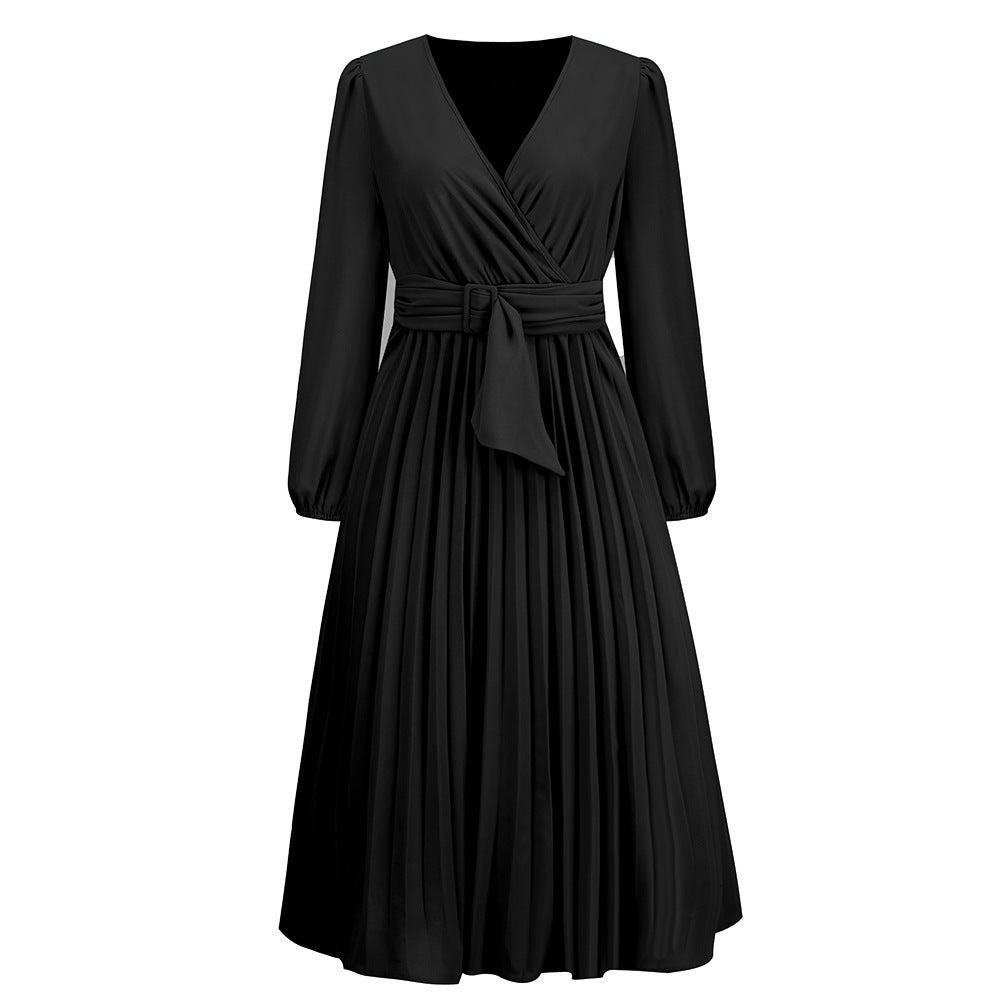 Damen Wickelkleid mit Plisseefalten und elegantem Taillengürtel, Größe