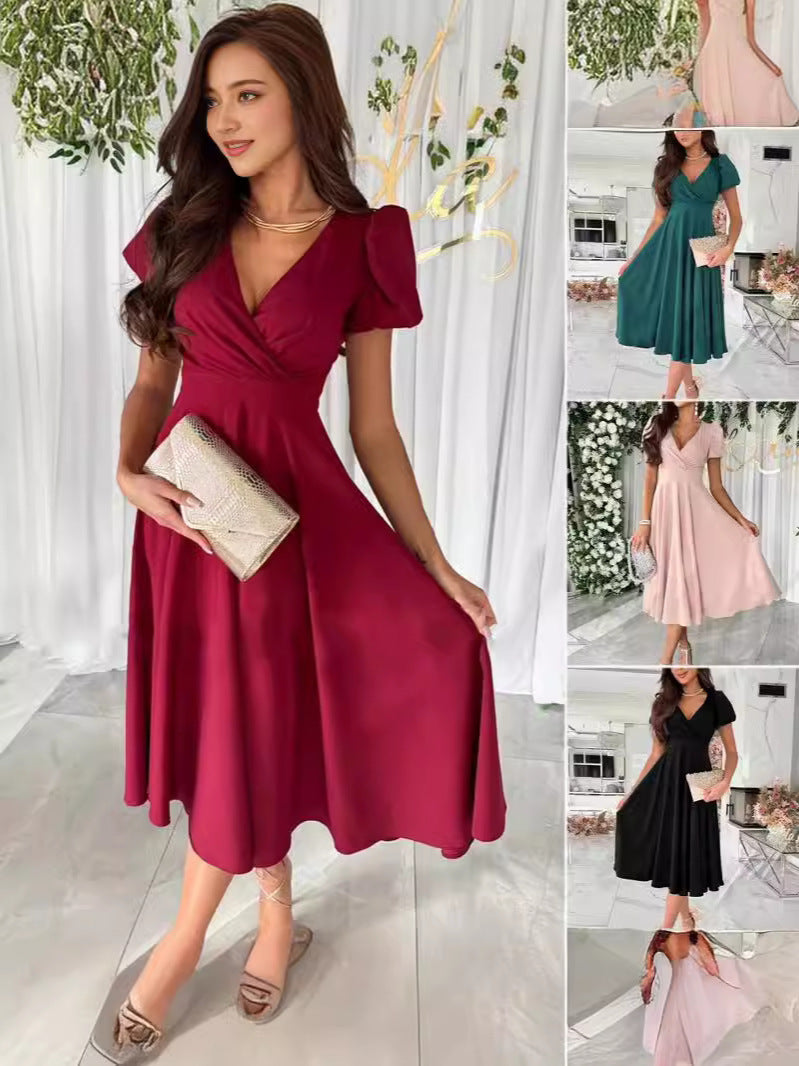 Elegantes Damen-Wickelkleid mit charmanten Puffärmeln, Größe