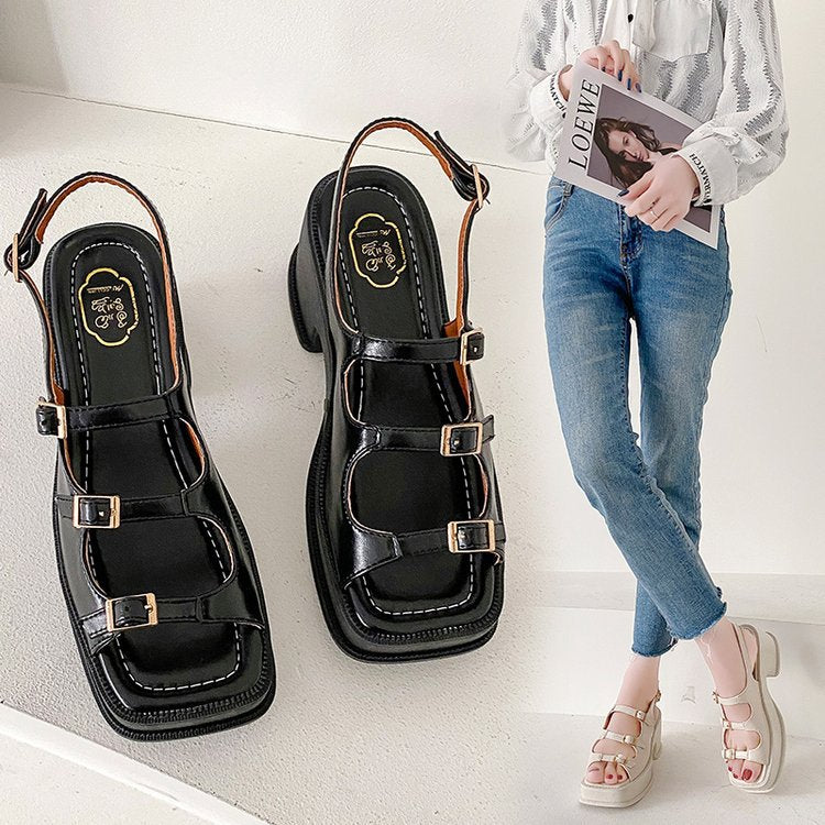 Women's platform sandals with adjustable straps and fashionable block heel, size Valenzora