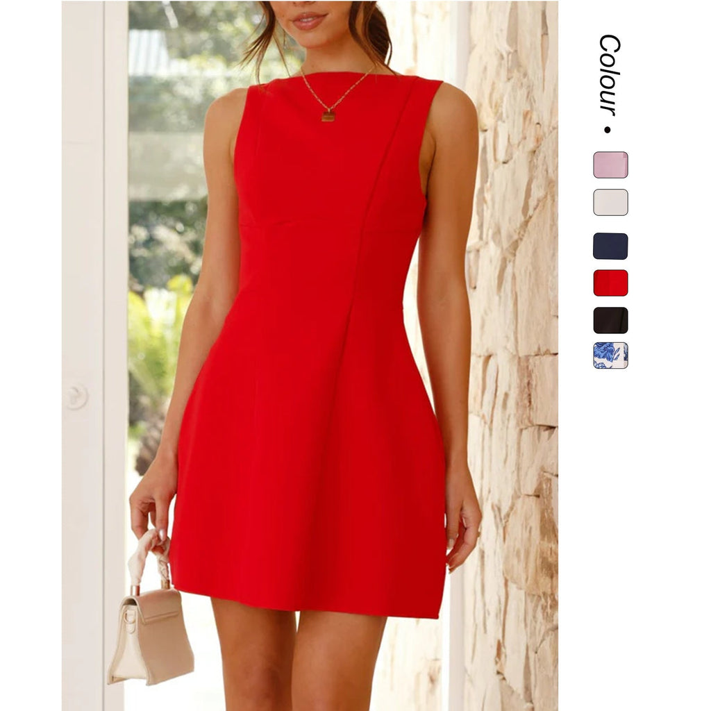 Women's A-line dress with asymmetrical neckline, size