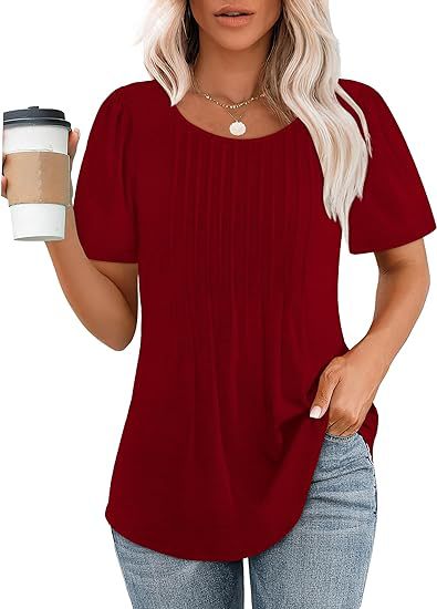 Women's summer T-shirt with pleated design, size