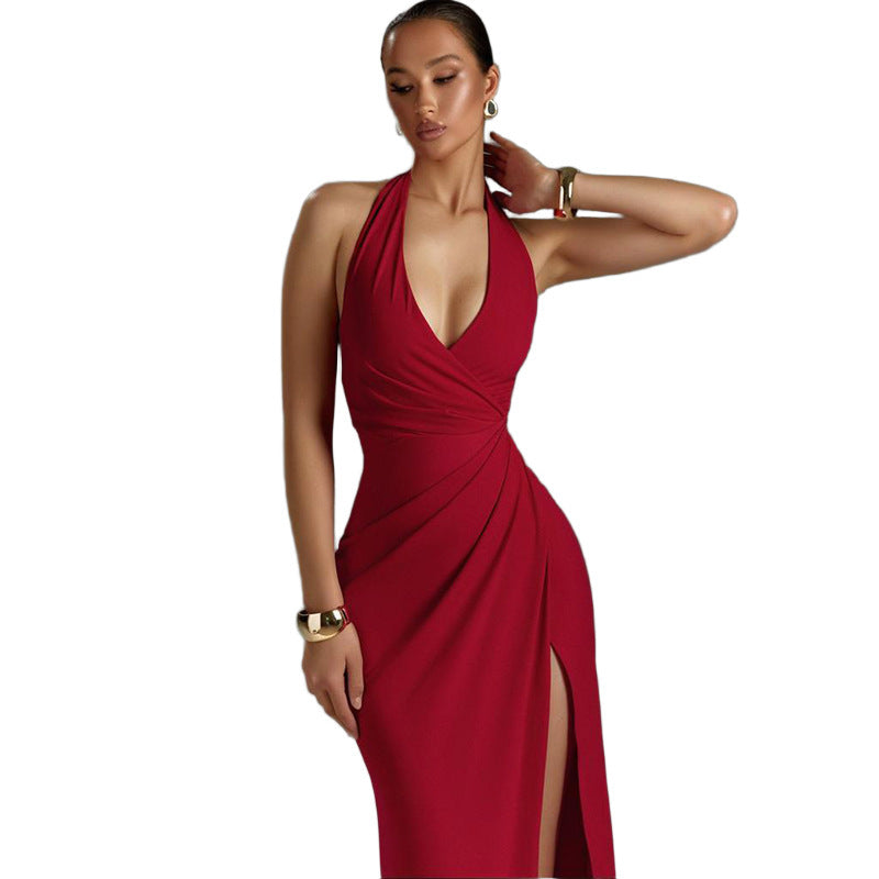 Women's evening dress with a seductive V-neck and elegant draping, size S