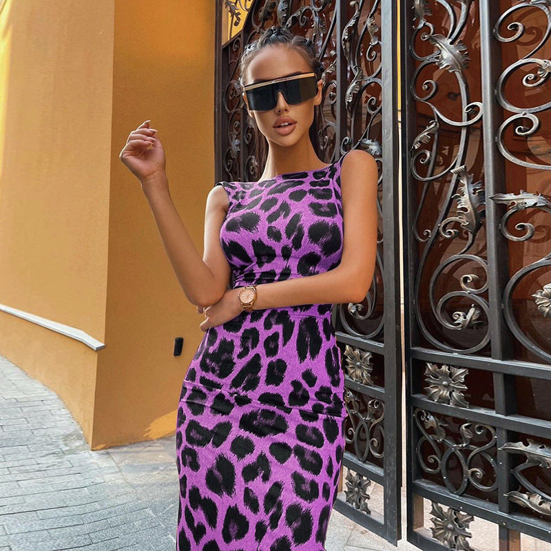 Valenzora Damen figurbetontes Kleid mit modischem Leo-Print und schulterfreiem Look