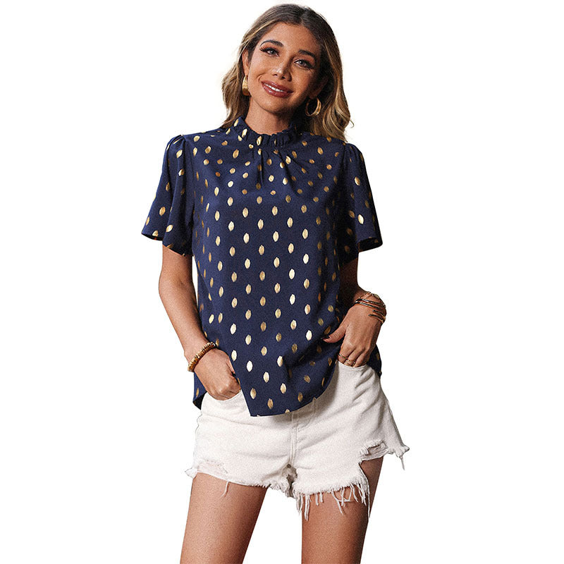 Women's blouse with tasteful polka dot design and elegant puff sleeves, size [size missing]