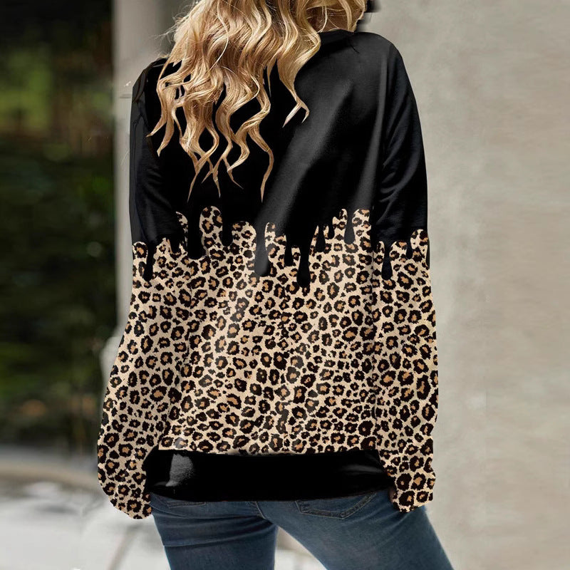 Women's hoodie with trendy animal print and relaxed fit, size