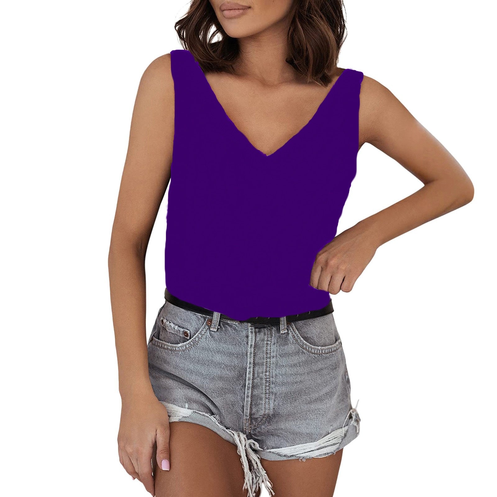 Ärmelloses Damen-V-Neck-Top aus hochwertigem Material, Größe