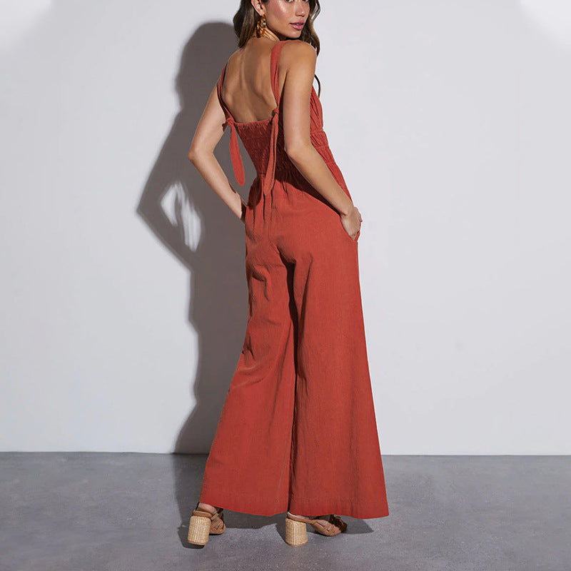 Women's elegant jumpsuit with wide legs and adjustable straps, size