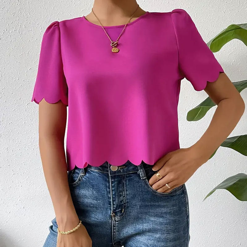 Damen-Top mit Wellensaum und luftigen Ärmeln, Größe