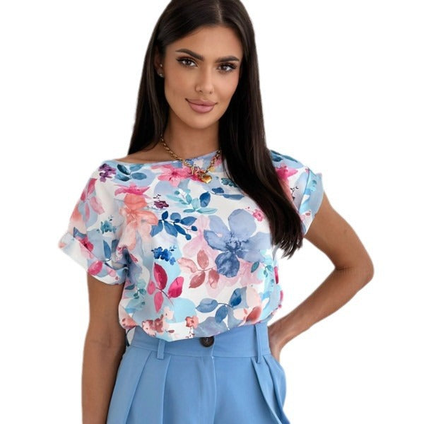 Valenzora | Summer printed round neck loose shirt