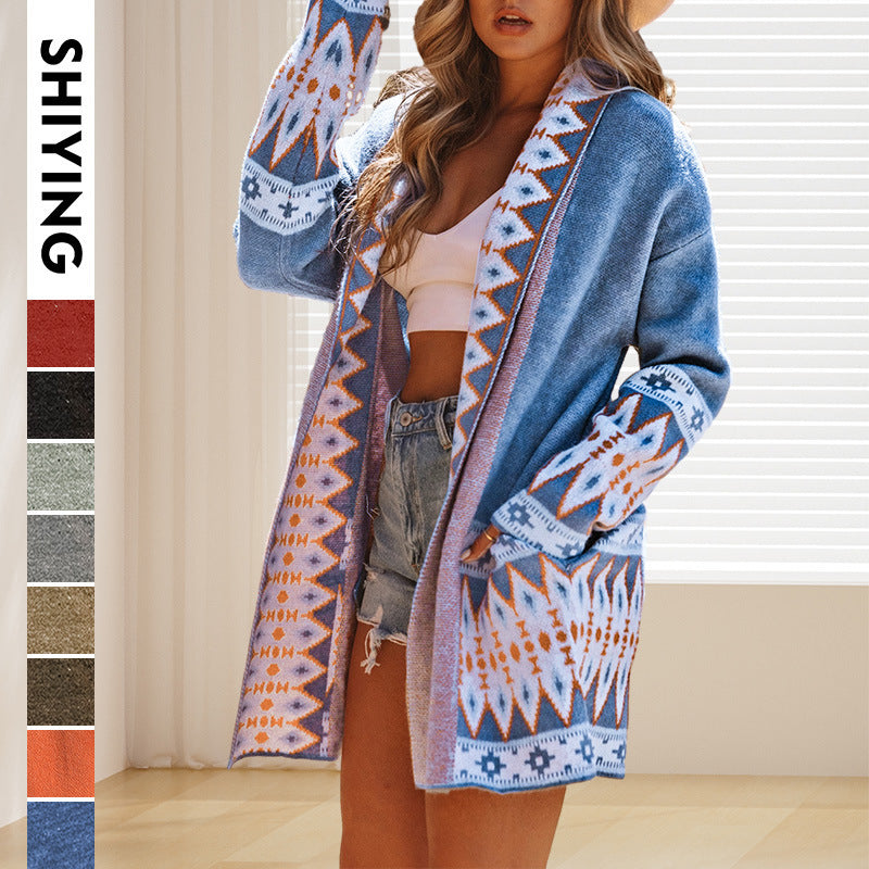 Damen-Cardigan mit künstlerischem Muster und weichem Material, Größe