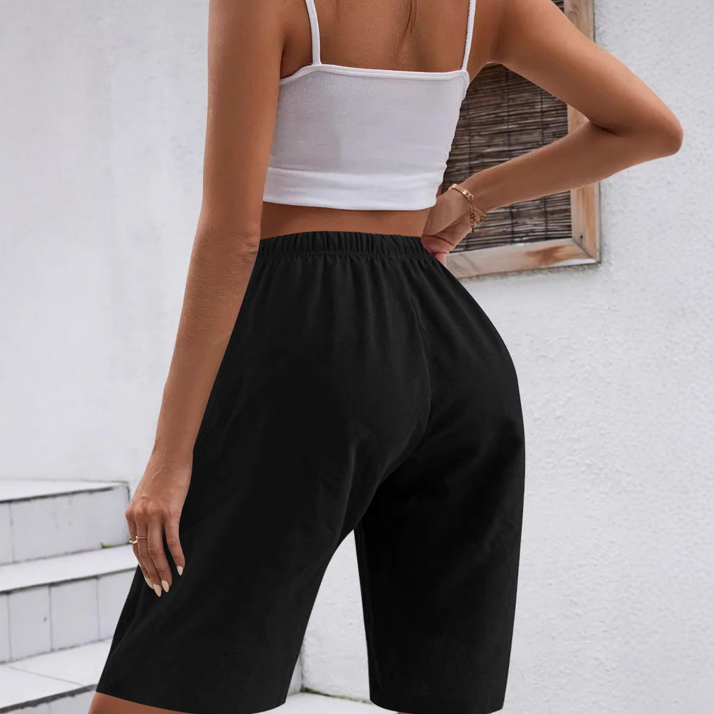 Women's sporty Bermuda shorts with elastic waistband and adjustable drawstring, size S