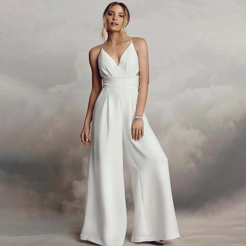Valenzora | Sleeveless Spaghetti Strap V-Neck Bodycon Backless Jumpsuit