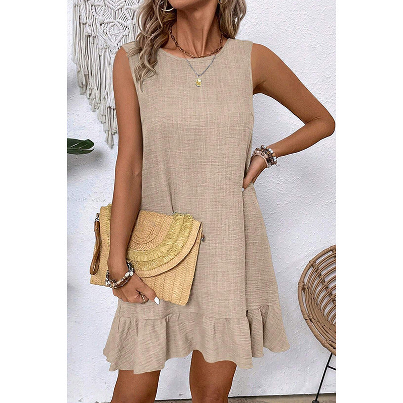 Women's sleeveless ruffle hem casual Drune dress