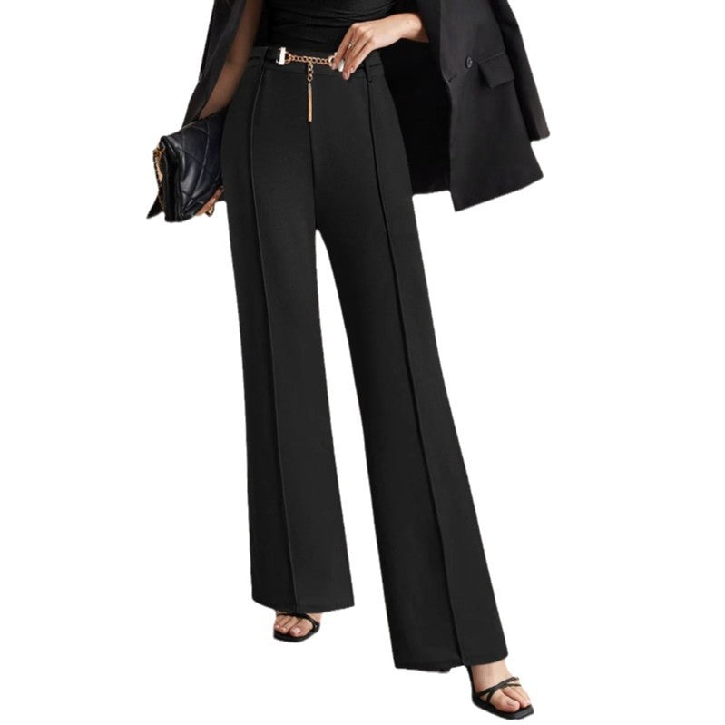 Women's elegant boucle trousers with wide leg and decorative zipper, size S